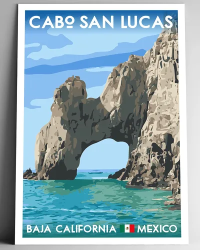 Póster de viaje de estilo vintage de Cabo San Lucas, 8 x 10, 12 x 18, 18 x 24, 24 x 36, 4 x 6, postal estilo WPA, Baja California, México, impresión