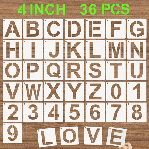 Miniatura 15 de Plantillas de letras del alfabeto de 1 pulgada, 36 plantillas de números de letras de plástico reutilizables, plantillas de manualidades para pintar