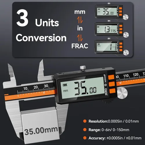 Miniatura 4 de Preciva Calibre Digital - Micrómetro Recargable de Acero Inoxidable con Protección IP54 Apagado Automático, Pantalla LCD Grande y Conversión