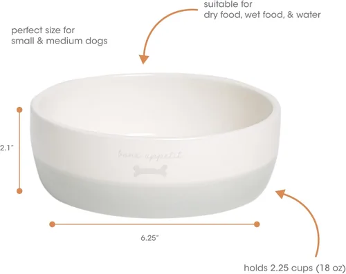 Miniatura 4 de Pearhead Ceramic Bone Appétit - Cuenco para perros, capacidad para 2 tazas, plato de gres para alimentos y agua, comedero para mascotas gris y Tazón