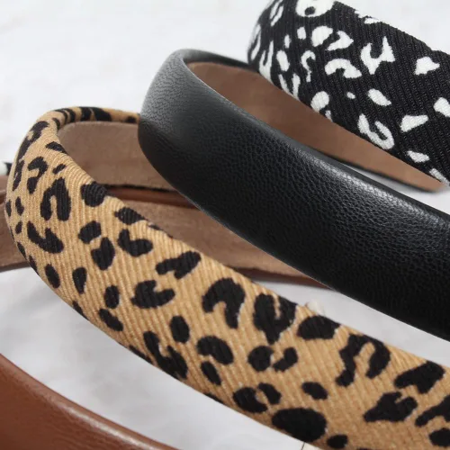 Miniatura 6 de Cuizhiyu Diademas con estampado de leopardo para mujeres y niñas, diadema de 0.8 in de ancho, diadema de poliuretano sólido, accesorios