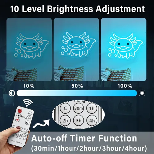 Miniatura 4 de Axolotl - Letrero de neón para regalos de niños y niñas, letrero LED de ajolote azul hielo alimentado por USB, letrero de luz nocturna regulable