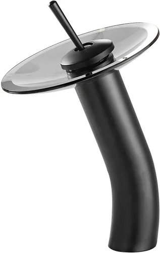 Grifo de baño negro cascada con boquilla de vidrio giratoria de 360 ° con un solo mango, un agujero, latón macizo, grifo de cuenco de baño, lavabo,