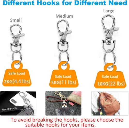 Miniatura 3 de YHYZ Llavero Anillos de Cadena de Llaves Clips Giratorios a Granel, Ganchos Giratorios con Cordón (Pequeño X 4pcs, Mediano X 4pcs, Grande X 4pcs) +