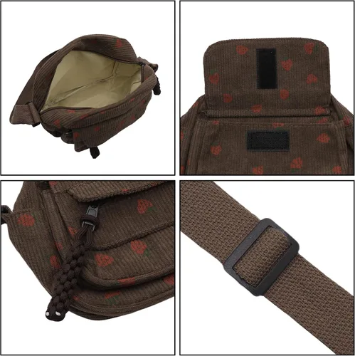 Miniatura 40 de Bolso cruzado de pana de fresa para mujeres y niñas, bonito bolso de mano con diseño de fresa, bolso de mensajero pequeño, bolso de hombro