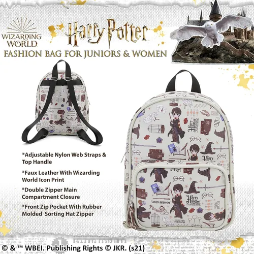 Miniatura 4 de Harry Potter Wizarding World Magic Mini mochila con estampado de iconos Hogwarts Allover de 10.5 pulgadas, correas ajustables, piel sintética