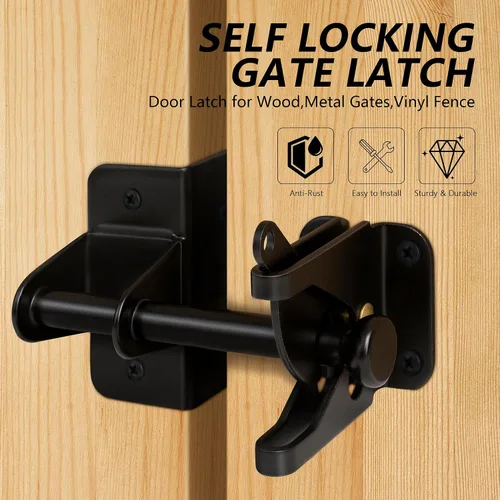 Miniatura 2 de Pestillo de puerta de autobloqueo para valla de madera, pestillo de valla de gravedad automática resistente para puerta de metal de madera, hardware