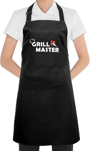 Miniatura 9 de Delantal con pechera, delantales negros unisex, ajustables, lavables, con 2 bolsillos para cocina, manualidades, barbacoa, dibujo