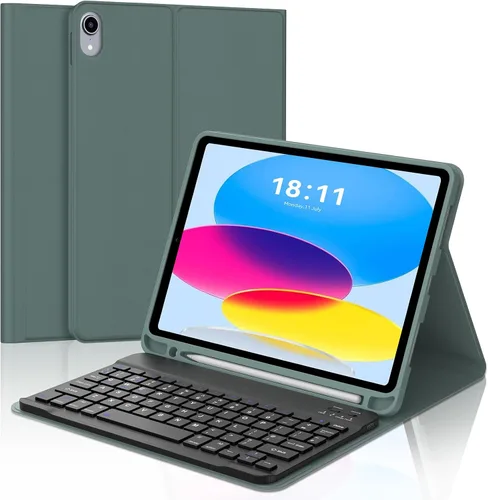 Miniatura 15 de KVAGO Funda para iPad (A16) de 11ª y 10ª generación con teclado, teclado desmontable inalámbrico retroiluminado de 7 colores, funda de teclado folio
