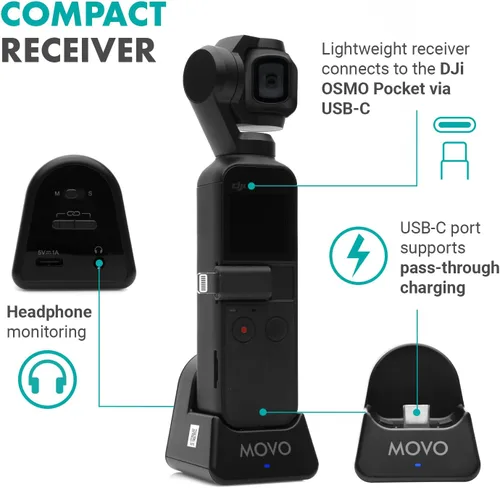 Miniatura 4 de Movo Edge-OP - Micrófono de solapa inalámbrico para Osmo Pocket 1 y 2, micrófono inalámbrico de solapa, transmisor y receptor para video, vlogging