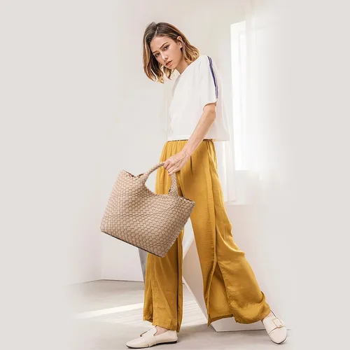 Miniatura 2 de Queenoris Bolso tejido para mujer, bolso de mano de cuero vegano grande para verano, playa, viaje, bolso y bolso retro hecho a mano