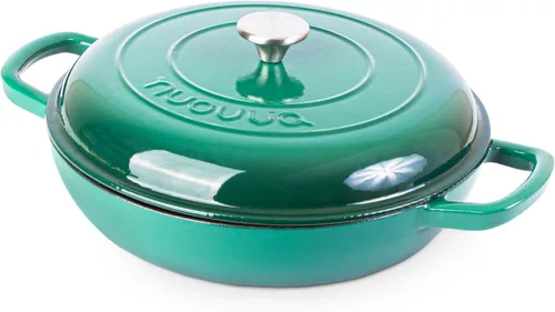 Miniatura 24 de Cazuela de hierro fundido poco profunda con tapa, olla antiadherente para horno holandés, apta para horno hasta 500 ° F, utensilios de cocina