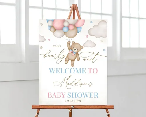 Miniatura 6 de Letrero de bienvenida con globo de oso marrón para baby shower, letrero de bienvenida para baby shower, letrero de bienvenida para baby shower