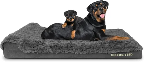 Miniatura 30 de The Dog's Bed - Cama Ortopédica para Perros con Reposacabezas XL Negra de Felpa, Espuma Viscoelástica, Alivio del Dolor para Artritis, Displasia
