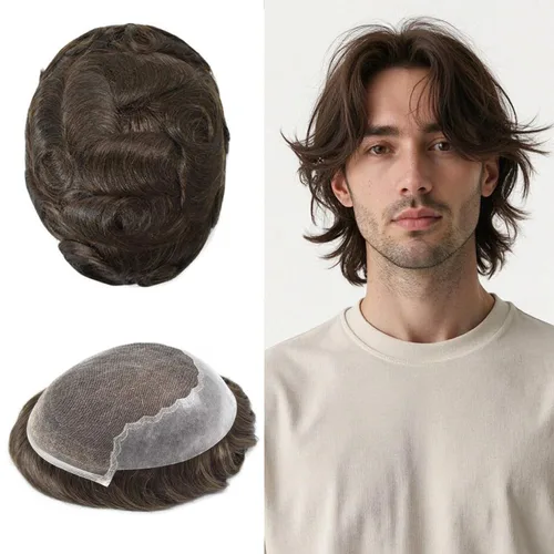 Miniatura 115 de Toupee para hombres Sistema de reemplazo de cabello humano real pieza de cabello humano para hombres encaje suizo para hombre Toupee Hair Pieces