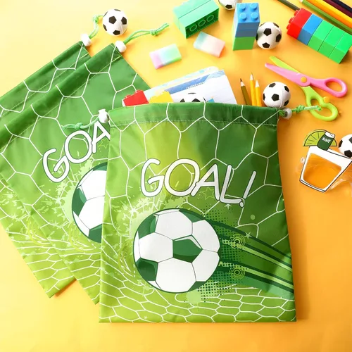 Miniatura 5 de Xuhal 24 bolsas con cordón de fútbol, recuerdos de fiesta de fútbol, bolsas de regalo de golosinas, mochila deportiva con cordón para pelota