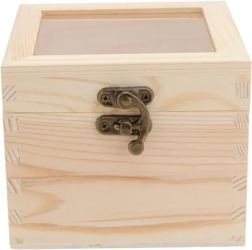 DOITOOL Cajas de almacenamiento de madera con tapa con bisagras, caja de memoria vintage con tapa transparente, caja decorativa natural para