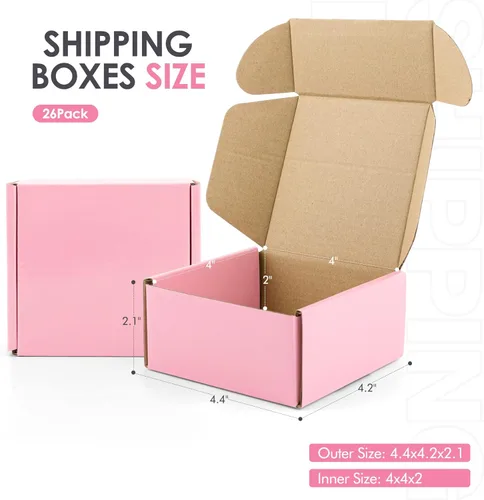 Miniatura 2 de Golden State Art, Cajas de envío rosadas de 4 x 4 x 2, paquete de 26 cajas pequeñas de cartón corrugado para envío, embalaje, regalos de manualidades