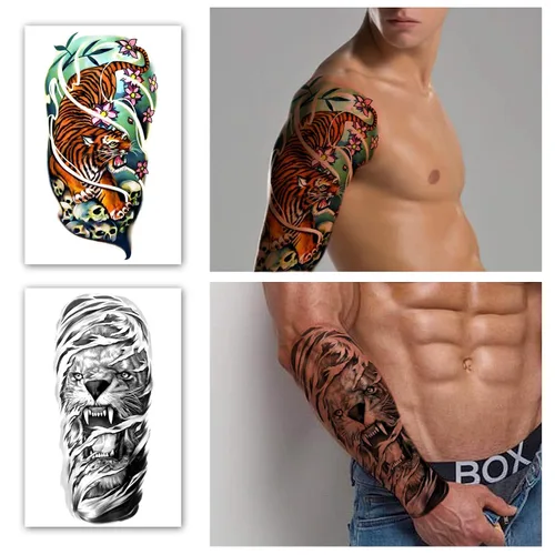 Miniatura 4 de Tatuajes temporales impermeables de brazo completo 8 hojas y tatuaje de medio brazo y hombro 8 hojas, calcomanías de tatuajes extra grandes Verde
