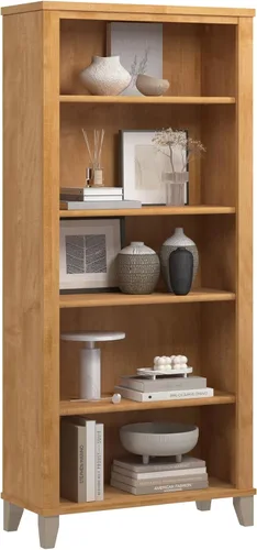 Bush Home Somerset - Estantería de 5 estantes en cruz de arce, estantería alta, estante grande para sala de estar, oficina en casa o entrada