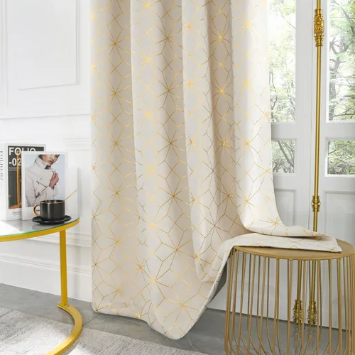 Miniatura 4 de Beauoop - Cortinas opacas 100% de 54 pulgadas de largo para dormitorio y sala de estar, con patrón marroquí dorado, paneles de tratamiento