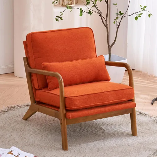 Miniatura 12 de Accent Chairs for Bedroom Upholstered Linen Armchair Lounge Chair with Extra-Thick Padded Backrest and Seat Cushion Sofa Chairs Single Reading