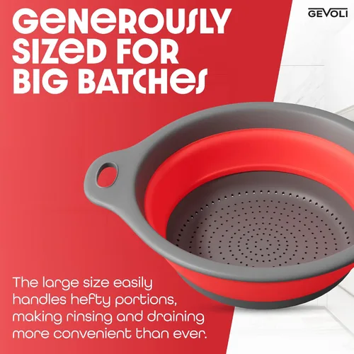 Miniatura 4 de Gevoli - Colador con base autodrenante (5QT) para sobre el fregadero, juego de colador plegable de cocina con base de drenaje lateral para pasta