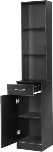 Miniatura 9 de BNSPLY Armario alto de baño, gabinete estrecho de lino delgado con estantes abiertos de 3 niveles y cajón, torre de lino independiente para baño