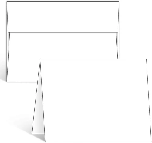 Ohuhu Paquete de 50 tarjetas y sobres blancos en blanco, cartulina plegada pesada de 4.25 x 5.5 pulgadas y sobres A2 para tarjetas de felicitación