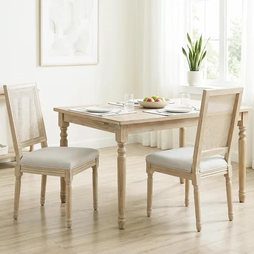 Miniatura 21 de chairus Juego de 2 Sillas de Comedor Estilo Granja Sillas de Comedor de Casa de Campo Francés Sillas Tapizadas de Tela Vintage con Respaldo Redondo