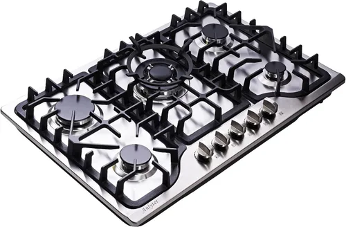 Placa de Cocción de Gas de 30 Pulgadas, 5 Quemadores Superficie de Gas Empotrada de Acero Inoxidable LPG/NG Estufa de Gas de Combustible Dual