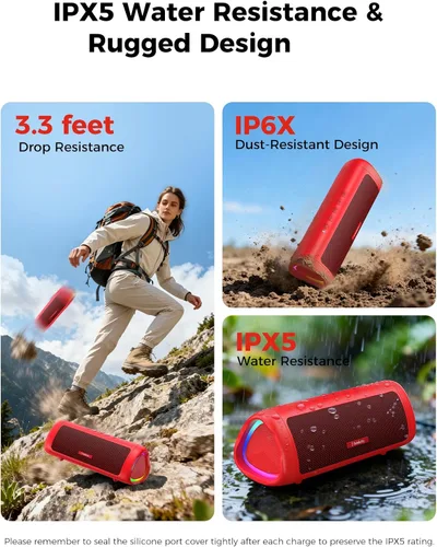 Miniatura 4 de Altavoz Bluetooth, sonido HD de 20 W, inalámbrico portátil, IPX5 impermeable, hasta 24 horas de reproducción, TWS, para hogar, fiesta, exterior, Rojo