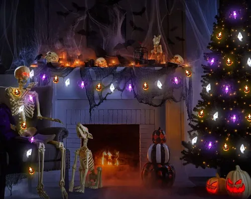 Miniatura 4 de Zimati Luces decorativas de Halloween, 16 pies, 30 LED, impermeables, 3D, calabaza, murciélago, fantasma, funciona con pilas, con temporizador, 8