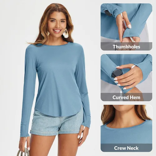 Miniatura 34 de BALEAF - Camisetas de sol de manga larga para mujer, con FPU 50+, para senderismo, ligeras, de secado rápido, protección contra rayos ultravioleta
