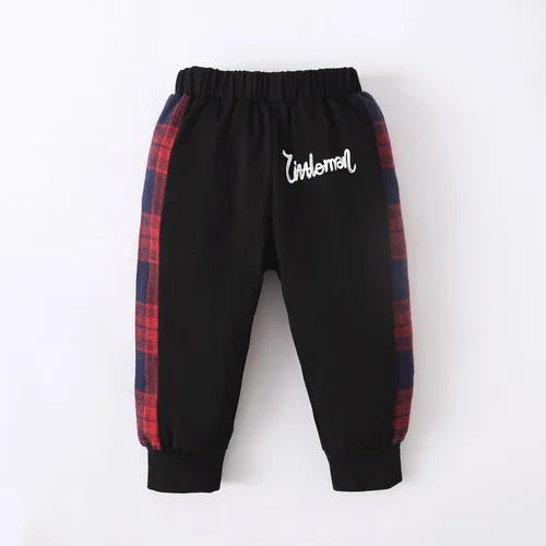 Miniatura 6 de VOLUOVO Conjunto de sudadera con capucha y bolsillo a cuadros para bebés y niños pequeños