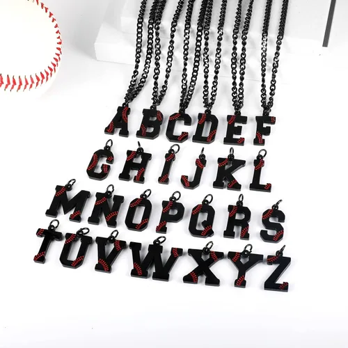Miniatura 2 de AIAINAGI Collar de béisbol con letra A-Z para niños, dije de béisbol de acero inoxidable, cadena de plata de 22 pulgadas, regalo de béisbol