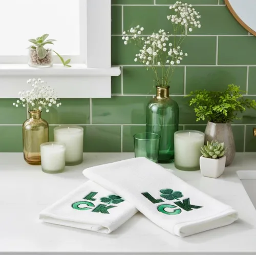 Miniatura 4 de Serafina Home Toallas de mano de baño irlandesas del día de San Patricio: suave y absorbente para invitados de cocina con bordado de trébol verde