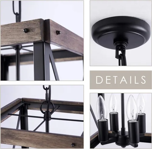 Miniatura 5 de Luces colgantes de granja para isla de cocina, 4 luces rústicas de grano de madera negra, lámpara colgante colgante para comedor, fregadero