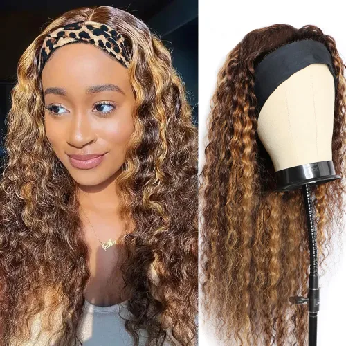 Miniatura 29 de XSY: Peluca de diadema de cabello humano de onda profunda sin pegamento, sin encaje frontal, peluca de diadema rizada, lista para usar y llevar