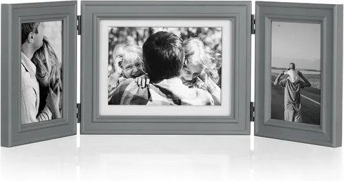 Miniatura 33 de Marco de fotos doble horizontal con bisagras plegable de 4 x 6 pulgadas en madera de pino negro con vidrio real para mesa X3-HEI-2H46