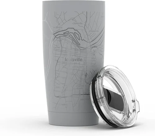 Miniatura 147 de Well Told Vaso de café aislado con diseño grabado de mapa de Atlanta Georgia, taza de acero inoxidable grabada (20 onzas, negro) con diseño de mapa