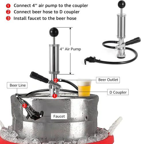 Miniatura 2 de MRbrew Bomba de fiesta de barril, bomba de mano de barril de cerveza con sistema D americano, bomba de picnic de 4 pulgadas con grifo de cerveza