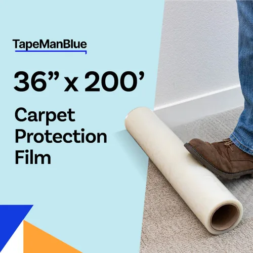 Miniatura 2 de TapeManBlue Rollo de película protectora de alfombra de 36 pulgadas x 200 pies, película protectora de plástico autoadhesiva para alfombras