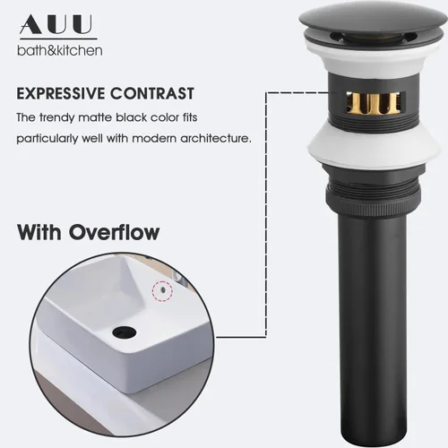 Miniatura 8 de AUU - Elegante grifo de lavabo de baño con un solo agujero, cascada negro mate, grifo de lavabo de latón sólido, grifo de lavabo de una sola manija