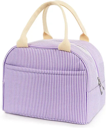 Miniatura 10 de Bolsa de almuerzo para mujer, lonchera térmica para viajes, trabajo, picnic, bolsas de almuerzo de gran capacidad para adultos (rayas negras)
