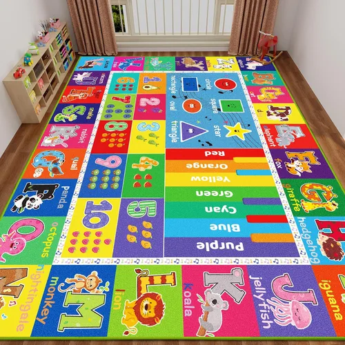 Miniatura 8 de ABC - Alfombra infantil para sala de juegos, alfombra de juego educativo para niños, alfombras preescolares con ABC, números, alfombras