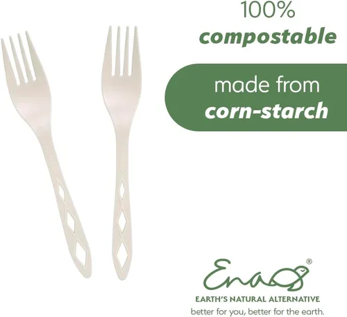 Miniatura 3 de Tenedores desechables CPLA 100% compostables [paquete de 300] tenedores desechables CPLA. Juego de cubiertos no plásticos. Cubiertos ecológicos