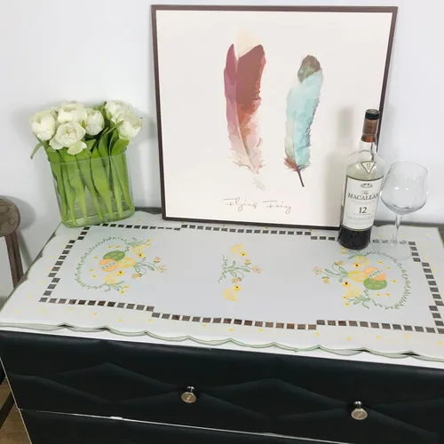 Miniatura 2 de Mantel bordado para decoración de encaje a prueba de polvo, sin arrugas, lavable, floral, rectangular, para cocina, comedor, vacaciones, cumpleaños