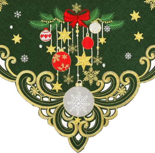 Miniatura 3 de Mantel cuadrado pequeño bordado de Navidad, adornos (verde navideño)