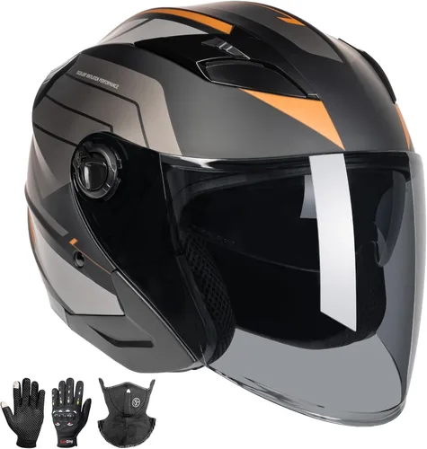 Miniatura 9 de Casco de motocicleta de cara abierta 3/4 para adultos, hombres y mujeres, aprobado por DOT, casco de carreras de bicicleta de calle, casco